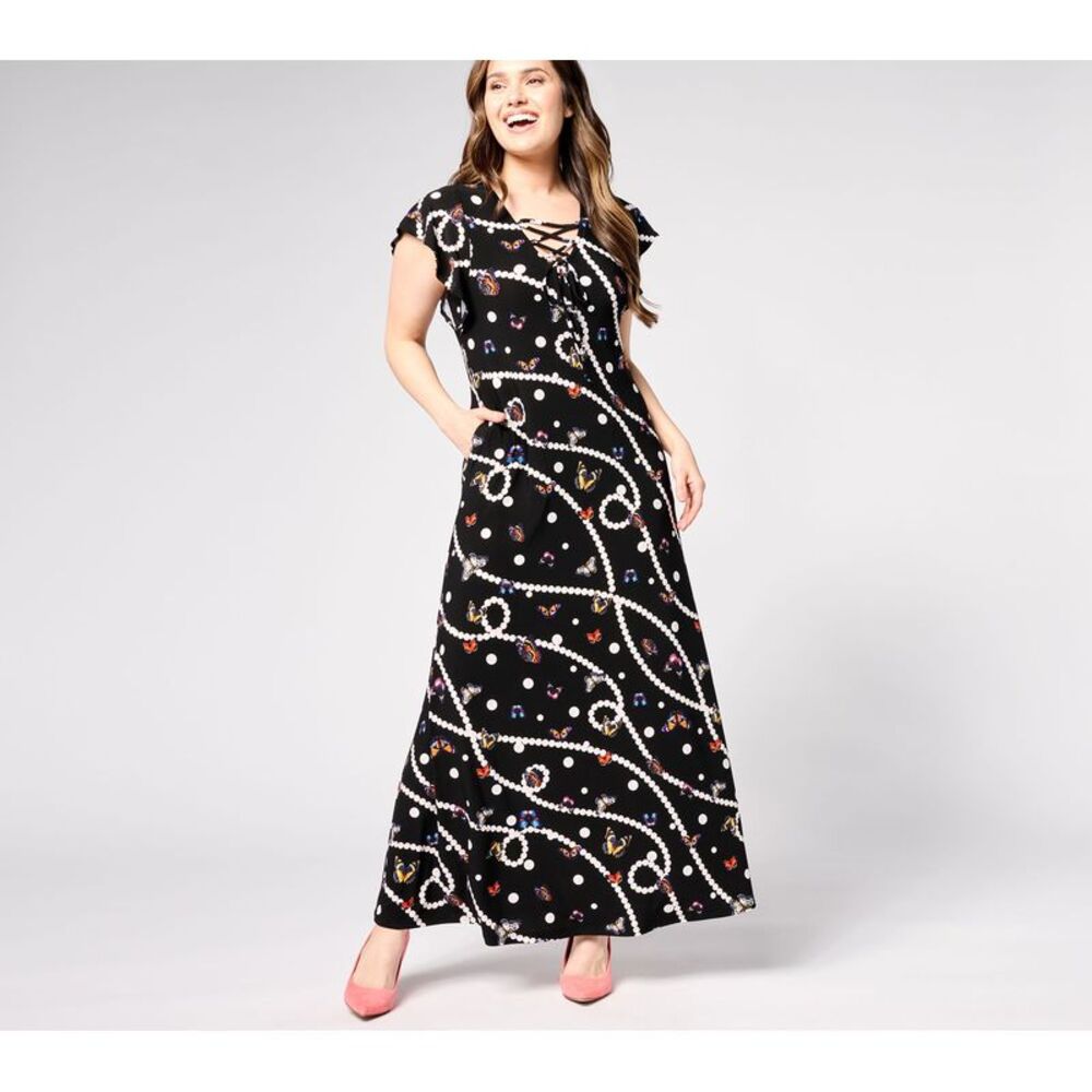 Women Control Women's Dress Sz L Como Jersey Lace Up Front Multi-colored